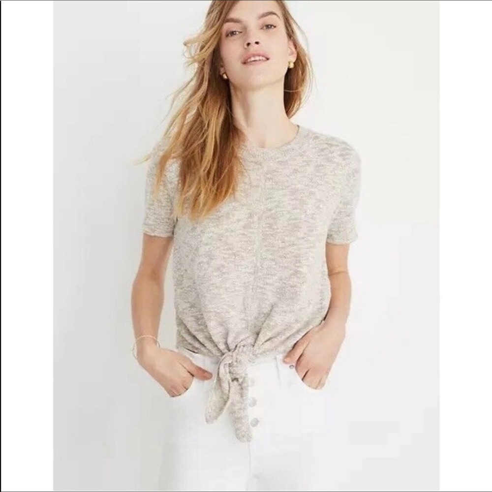 Madewell Short Sleeve Tie Knot Cotton Sweater sz XS